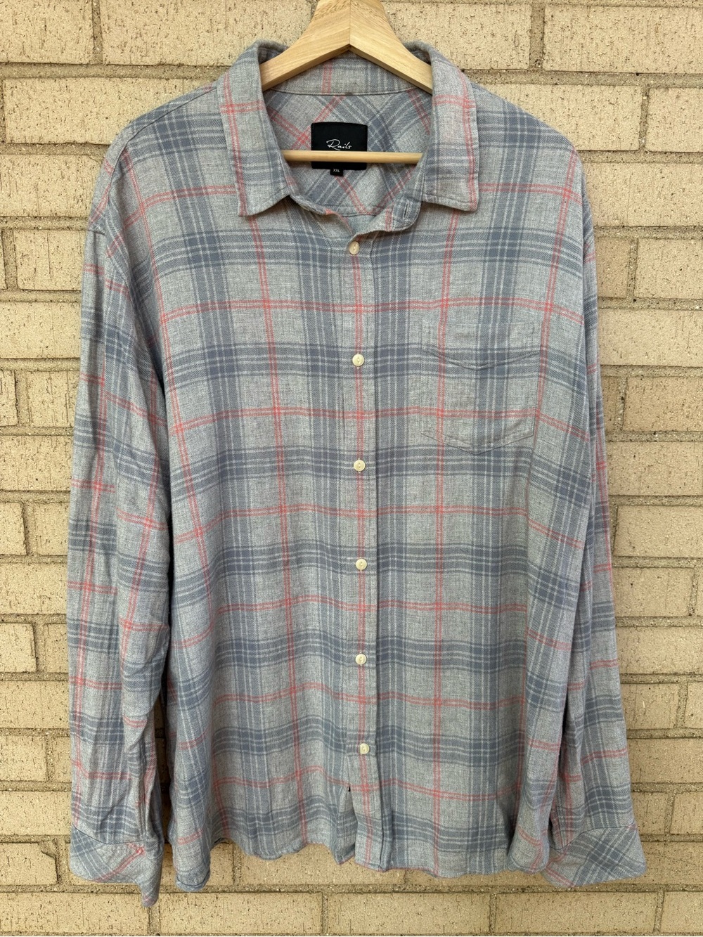 Rails Hunter Gray Blue Red Windowpane Shadow Plaid Flannel Button XXL
